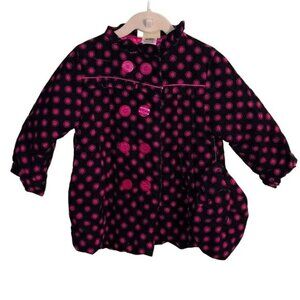 Penelope Mack Ltd Coat with Beret Hat, Navy with Pink Dots, Size 2T